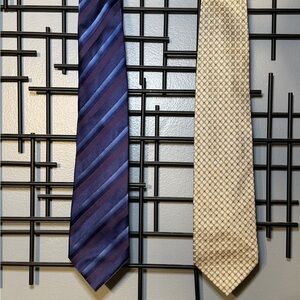 Hugo Boss Gold Patterned and Blue Striped Ties